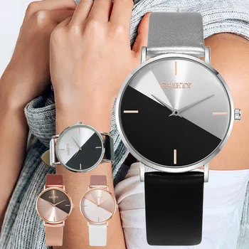 Moteriški laikrodžiai Fashion Color Block Ladies Kvarcinis rankinis laikrodis Odinis diržas Paprastas elegantiškas moteriškas Clcok Dovana reloj montres femmes
