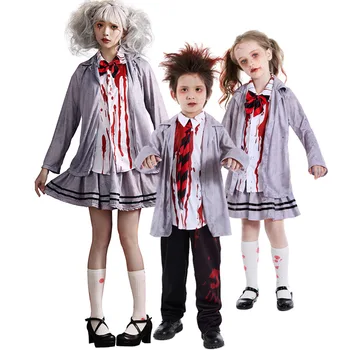 Umorden Helovinas Baisi puošni suknelė Kruvina studentų zombių kostiumai Uniforma vaikams Vaikai Berniukai Mergaitės Tween Paaugliai Dydis 4-16T