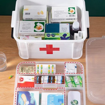 Pirmosios pagalbos rinkinys Vaistų laikymo dėžutė Nešiojama avarinė dėžutė Buitinių dvisluoksnių vaistų dėžutės Medicinos rinkinių saugojimo organizatorius