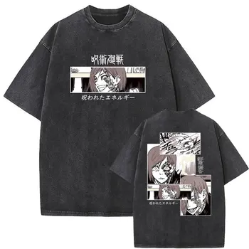Washed Vintage Men Women Manga Oversized Tshirt Japanese Anime Jujutsu Kaisen Kugisaki Nobara Graphic Print Marškinėliai Vyriški trišakiai