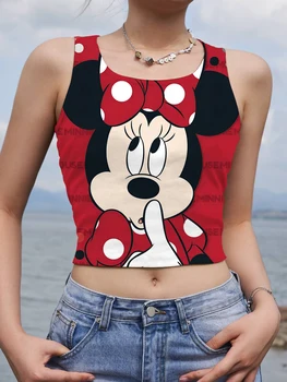 Fashion Tank Top Yoga Fitness Y2k Minnie Mouse Woman Clothes Mickey Corset Sexy Women's T-shirt Disney Crop Tops Berankoviai trikotažai