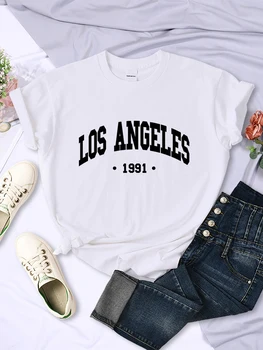 Los Angels 1991 JAV miesto laiškų spausdinimas Moteriški marškinėliai Gatvė Vasaros marškinėliai Paprasti laisvalaikio trumpomis rankovėmis kvėpuojantys šaunūs marškinėliai