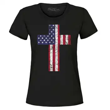 Nelaimingi Amerikos vėliavos kryžiaus moteriški marškinėliai Liepos 4-osios marškinėliai