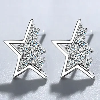 Nauja mada Krištolo dygliuota žvaigždė sidabro spalva 925 sidabro adata Papuošalai Paprastas temperamentas Penkiakampiai žvaigždės smeigės auskarai