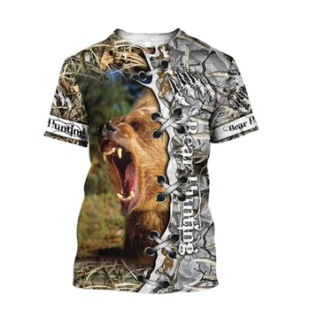 CLOOCL Vasaros marškinėliai Gyvūnų lokių medžioklė 3D grafika Marškinėliai Vyrai Moterys Laisvalaikio gatvės drabužiai trumpomis rankovėmis Jaukus vyriškas trikotažas