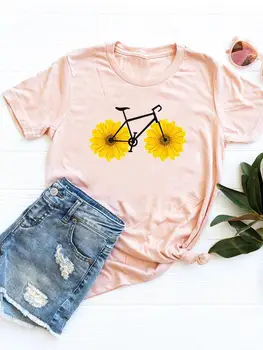 Bike Flower Trend Cute Print T Shirt Tee Basic Clothing Summer Top Fashion Short Sleeve Graphic T-shirt Moteriški drabužiai