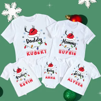 Personalizuotos Kalėdos Šeimos derantys drabužiai Žiemos motina Tėvas Vaikai Marškinėliai Xmas Party Look Apranga Marškinėliai Tops Baby Romper