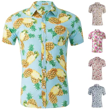 Karšti paplūdimio marškiniai trumpomis rankovėmis Vyriški medvilniniai marginti marškiniai Margintos gėlės Laisvalaikio Aloha marškinėliai vyrams Laisvos megztinės Palaidinės