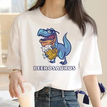 Dinosaur Beer Tee moterų gatvės drabužiai tshirt girl manga dizaineris Japonų drabužiai