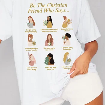 Chrisitan Friend marškinėliai moterims Vintažiniai Boho įkvepiantys marškiniai God Faith Tees Female Cute Art Aesthetic Graphic Tops Dovanos