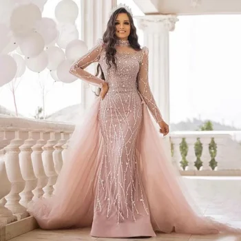 Muslim Mermaid Prom suknelės 2024 Pūstomis rankovėmis Prabangūs blizgučiai Vakariniai oficialūs vestuvių vakarėliai Suknelės su nuimamu traukiniu
