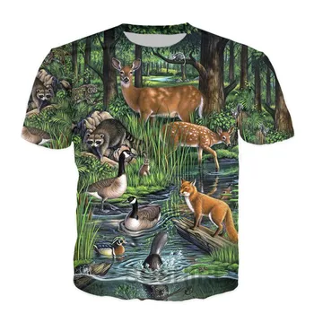 SOSHIRL Nature Woodland marškinėliai Kawaii Džiunglių laukinės gamtos marškinėliai Mieli gyvūnų topai Juokingi Cosplay vasaros trišakiai Hip Hop gatvės apranga