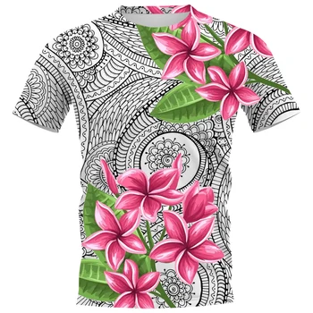 HX gėlėmis marginti marškinėliai 3D grafinės Polinezijos tatuiruotės Frangipani Tees Fashion Pullovers Harajuku Streetwear Dropshipping