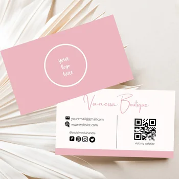 Individualizuota rožinė vizitinė kortelė 300GSM popierinės kortelės su logotipo spausdinimu Dvipusis nemokamas dizainas Smulkaus verslo prekės ženklas 90x54mm