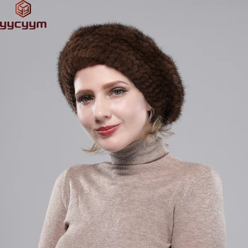 Tikros audinės kailio beretės Elegantiškos moteriškos žieminės kepurės Naujo dizaino madingos kailinės kepurės Megztos šiltos natūralios audinės kailio pupelių kepurė