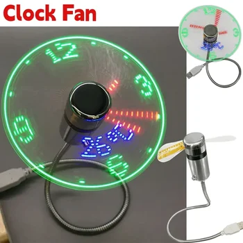 Temperatūros ekranas Metalinis nešiojamas laikrodžio ventiliatorius RGB LED naktinė lemputė 5V USB rankinis ventiliatorius Realaus laiko mini ventiliatorius PC nešiojamojo kompiuterio stalinio kompiuterio aušintuvas