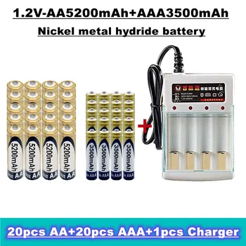 AA + AAA Nimh įkraunama baterija, 1.2v 5200 MAH / 3500 Mah nuotolinio valdymo pultui, žaislams, radijui ir kt. + įkroviklio pardavimas