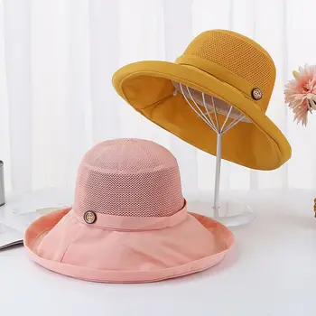 Moterys Tinklinė ventiliacija Saulės kepurės dizainas Vasaros paplūdimio žvejo kepurės Apsauga nuo UV spindulių Apsauga nuo saulės Žvejybos kaušo kepurė mergaitėms