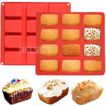 12-Cavity Kvadratinis pyragas Silikoninė forma konditerijos kepimo formai Kvadratinės keksiukų formos Brownie duonos keksas Kepimo skarda Konditerijos įrankiai