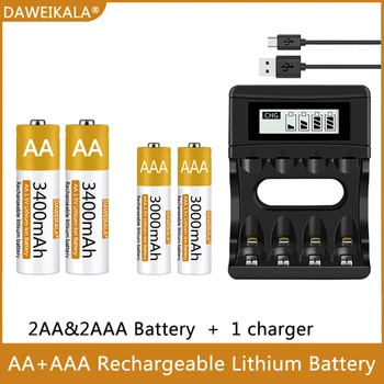 100% Originalus AA/AAA akumuliatorius 1.5V įkraunamas polimerinis ličio jonų akumuliatorius 1.5V AA/AAA baterija su USB įkrovikliu AA baterija