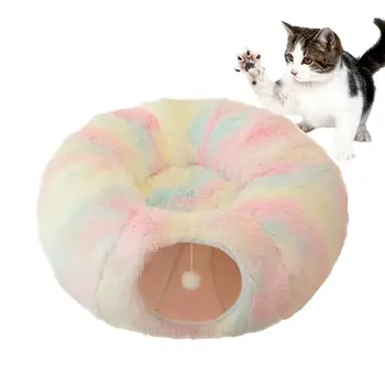 Katės tunelio lova kambarinėms katėms Spurga plaunama lova su pliušiniu žaislu sulankstomas įbrėžimams atsparus tunelio vamzdis Kačių žiemos reikmenys