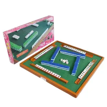Mahjong plytelių rinkinys Nešiojamas 144 plytelių akrilo medžiaga Mah-jong įmantriai pagamintas mahjongas su sulankstomu stalu kelionei namo