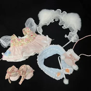 20cm Medvilninė lėlė Gražios pavasarinės vasarinės suknelės Pliušinės lėlės Batai Madingos suknelės su galvos juostos dekoracija EXO Idol lėlėms