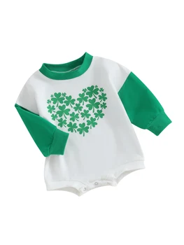 Infant Boy Girl St Patricks Day Apranga džemperis ilgomis rankovėmis Romper smėlinukas Lucky Shamrock marškinių drabužiai