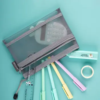 nailoninis pieštukų dėklas Biuro skaidrus kosmetikos laikymo krepšys Dvigubo tinklelio pieštukų krepšys Mokyklinių kanceliarinių reikmenų failų aplankas