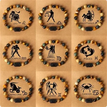 Subtilios zodiako apyrankės moterims vyrams Elastinis virvelės karoliukais karoliukų apyrankė 12 žvaigždynų apyrankė Gimtadienio papuošalų dovana