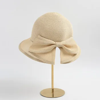 Vasarinė kepurė Šiaudai Moterys Saulės paplūdimio aksesuaras Apsauga nuo UV spindulių Platus kraštas Kvėpuojantis minkštas sulankstomas dangtelis atostogų prabangai