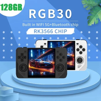 RGB30 Retro žaidimų konsolė 16G+128G 4.0 colių 720X720 keturių branduolių CPU 5Ghz Wifi+Bluetooth 4100Mah rankinis žaidimų valdiklis