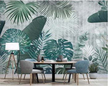 Milofi pritaiko šiaurės šalių rankomis dažytus tropinių augalų lapų TV fono sienų freskas, tapetų dekoratyvinius paveikslus