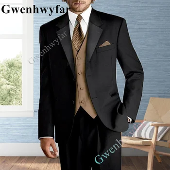GwenhwyfarMen vestuvinis kostiumas trijų dalių švarkas+kelnės+liemenė Vyriško kostiumo komplektas Slim Fit Tuxedo vyriškas švarkas Individualizuotas britiško stiliaus jaunikis
