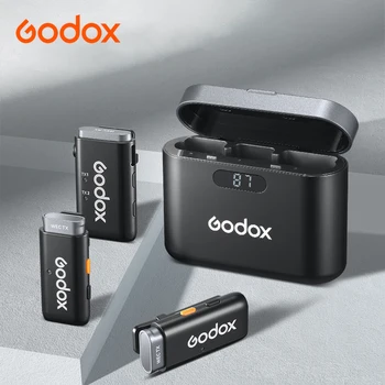 Godox WEC KIT1 KIT2 2.4G mini belaidis atlapinis mikrofonas su įkrovimo dėklu, skirtas išmaniojo telefono fotoaparato podcast'o interviu 
