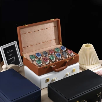 12 lizdai Prabangus laikrodžių lagaminas Laikrodžių laikymo dėklas Verslo paroda Aukštos kokybės laikrodžių ekranas Odinių lagaminų kolekcija