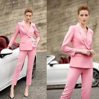 Elegantiškos pritaikytos moteriškos kelnės Kostiumai Spring Pink Prom Party Wear Blazer For Wedding Straight Kelnės 2 vnt