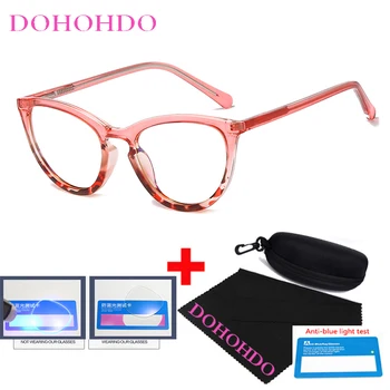 DOHOHDO Anti Blue Light Glasses Women Fashion Cat Eye Computer Eyeglasses Frame Optical TR90 Transparent Eyewear UV400 Oculos