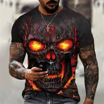 2023 Nauji vintažiniai kaukolės 3D spausdinimo marškinėliai Vyriški vasariniai marškinėliai O kaklo hiphopo marškinėliai siaubo laisvalaikio marškinėliai Harajuku drabužiai