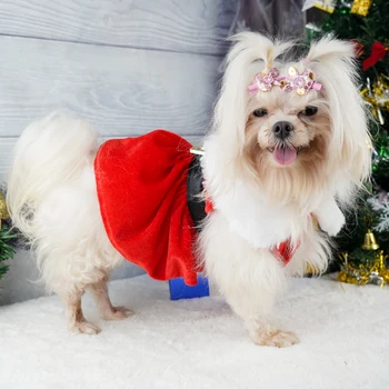 Žiemos augintinis šuo Kalėdinis lankinis sijonas Sutirštintas šiltas patvarus mygtukas Atostogų medvilniniai drabužiai Augintiniai Sezonas Drabužiai Šuniukas Ypatingas
