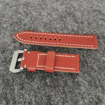 Laikrodžių priedai Madingi paprasti 24MM raudonai rudi odiniai dirželiai Nerūdijančio plieno kaiščio sagtis