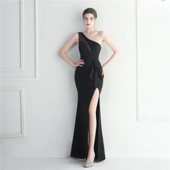 Elegantiška grindų ilgio suknelė su vieno peties undinės prom suknelėmis