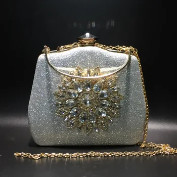 Aukštos kokybės krištolas Vakarinis krepšys Moteris Naujas tuščiaviduris Metalas Raižytos gėlės Deimantinė rankinė Dėžutė Madingas prašmatnus pečių kryžminis krepšys
