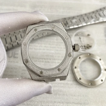 41mm žvaigždėto smėlio sidabro AP laikrodžio dėklo dirželis 316L nerūdijantis plienas, tinkamas 31.8mm ratukui NH35 / 36 / 4R judesio laikrodžio priedai