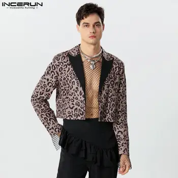 INCERUN Tops 2023 Amerikietiško stiliaus seksualus vyriškas leopardo spausdinimo dizaino kostiumas Paltai Fashion Casual Party Karštas išpardavimas Apkarpytas švarkas S-5XL