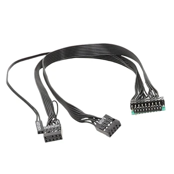 USB išplėtimo kabelio kompiuterio pagrindinė plokštė 19pin į du 9Pin vidinius prievadus padidina signalo stabilumą ir patikimumą