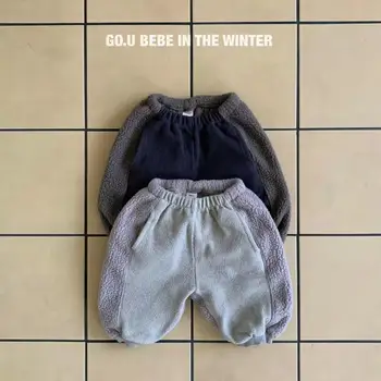 2023 Korėjos rudens žiemos kūdikių berniukų kelnės medvilnės pleistras vilna laisvos kelnės storas šiltas elastingas juosmuo kūdikių berniukų kelnės