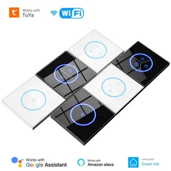 WIFI Tuya Smart Switch 10A EU 1/2/3Gang Light Switch Glass Panel Touch Switch App / Voice Control Via Smart Life Alexa Google Home