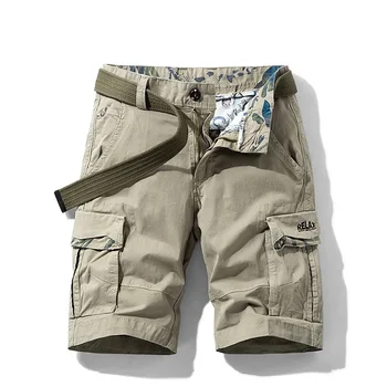 Summer Mens Multi Pockets Cotton Cargo Shorts Men Fashion Solid Quick Dry Shorts Men Outdoor Breathable Military Shorts Male Hot