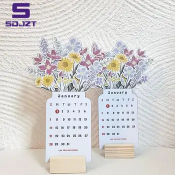 2024 Žydinčių gėlių stalo kalendorius Kūrybinis gėlių stalo kalendorius Gražus gėlių stalo dekoro serija Medinis kalendorius